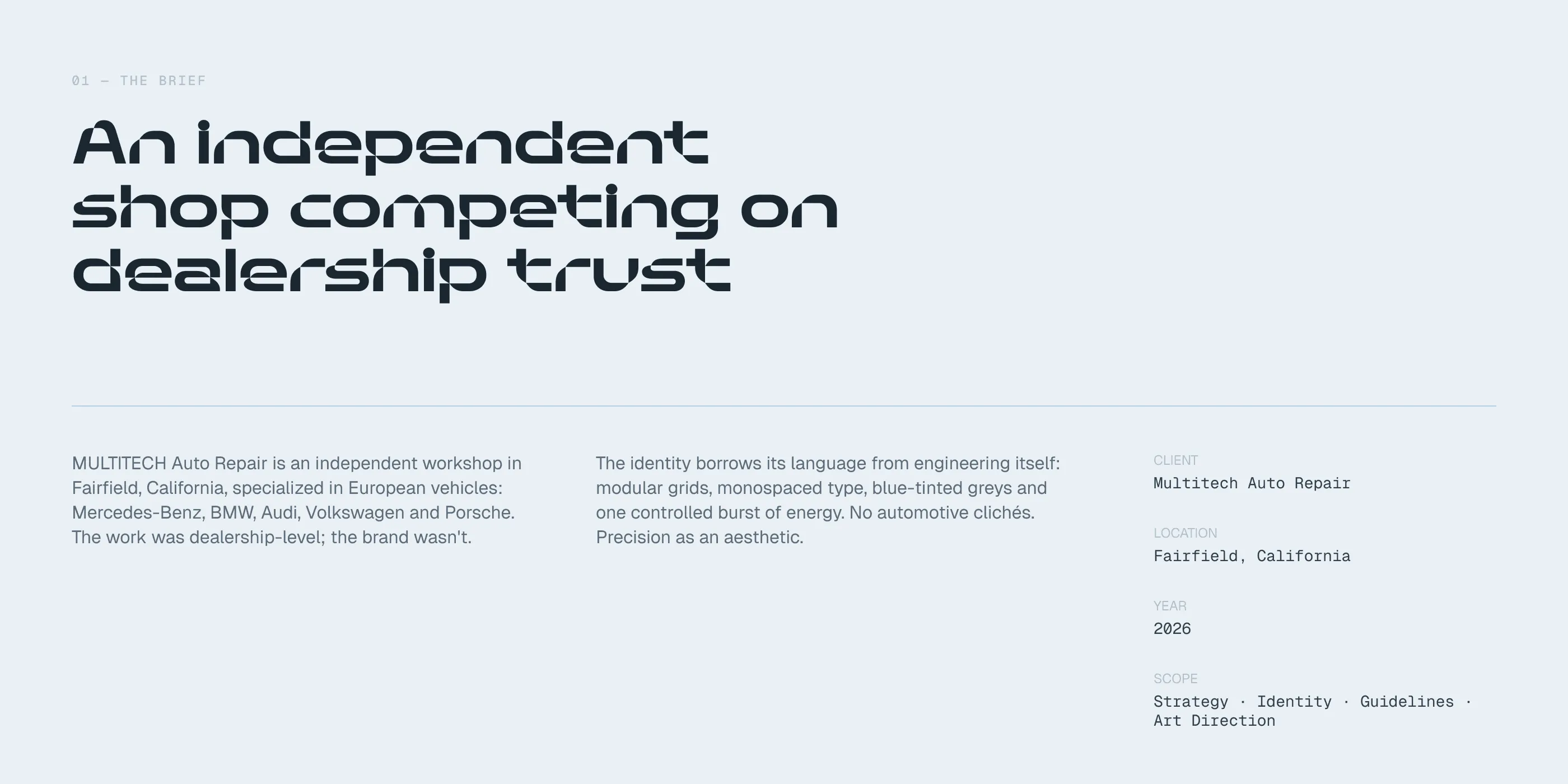 Multitech Auto Repair brand brief: European precision, dealership quality care