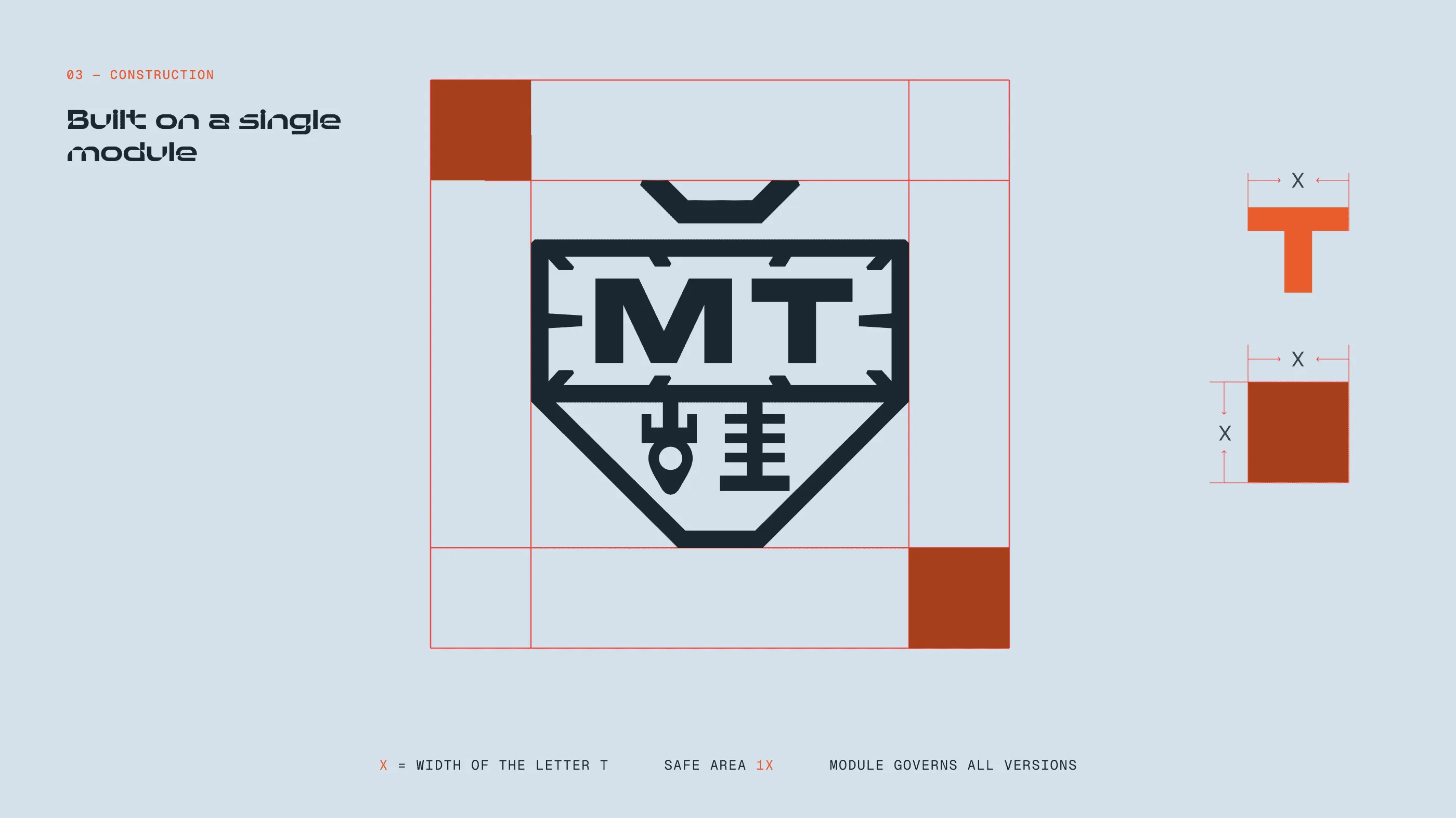 Construction grid of the Multitech emblem based on the X module