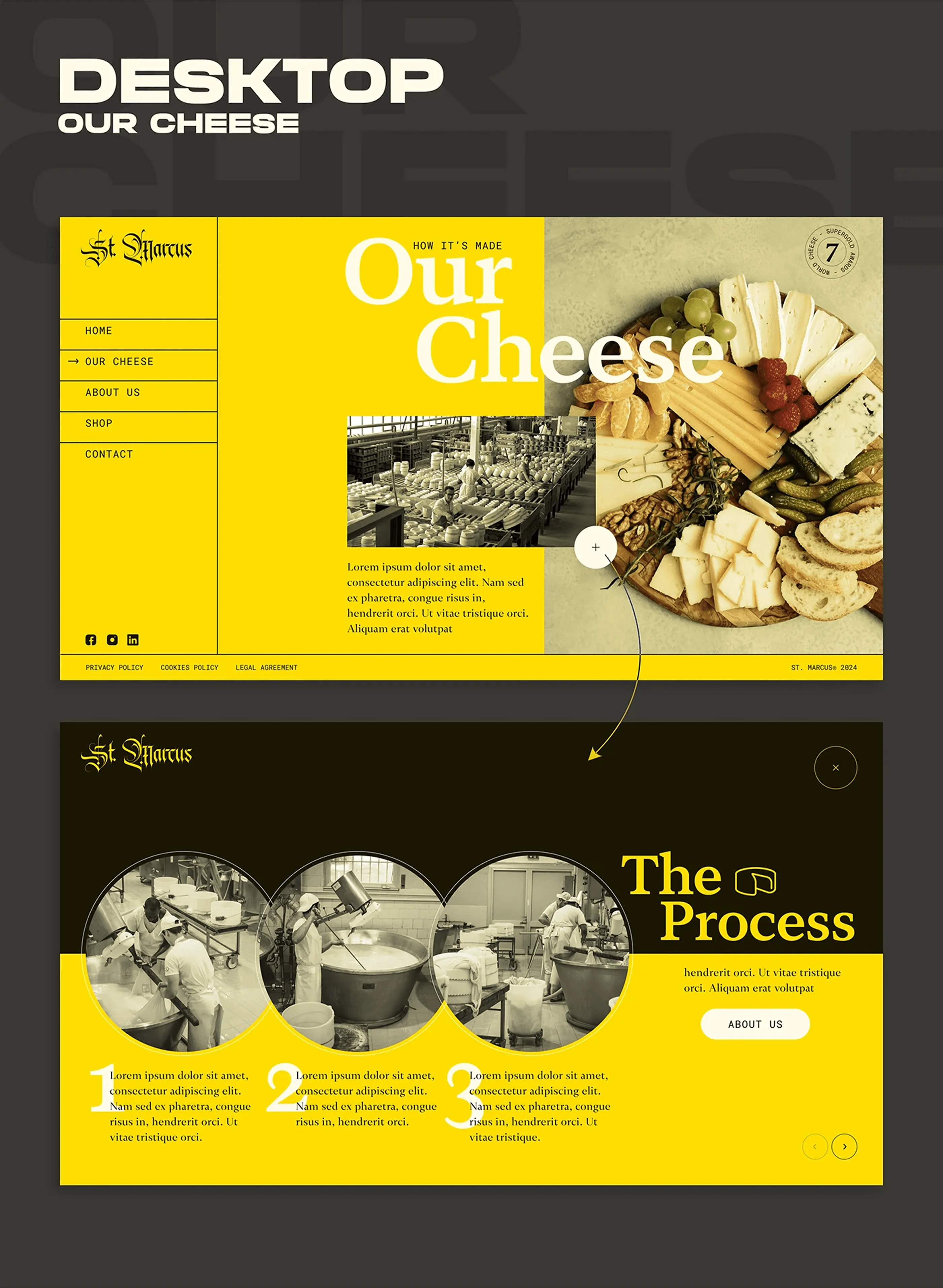 St. Marcus Our Cheese product page split into two halves