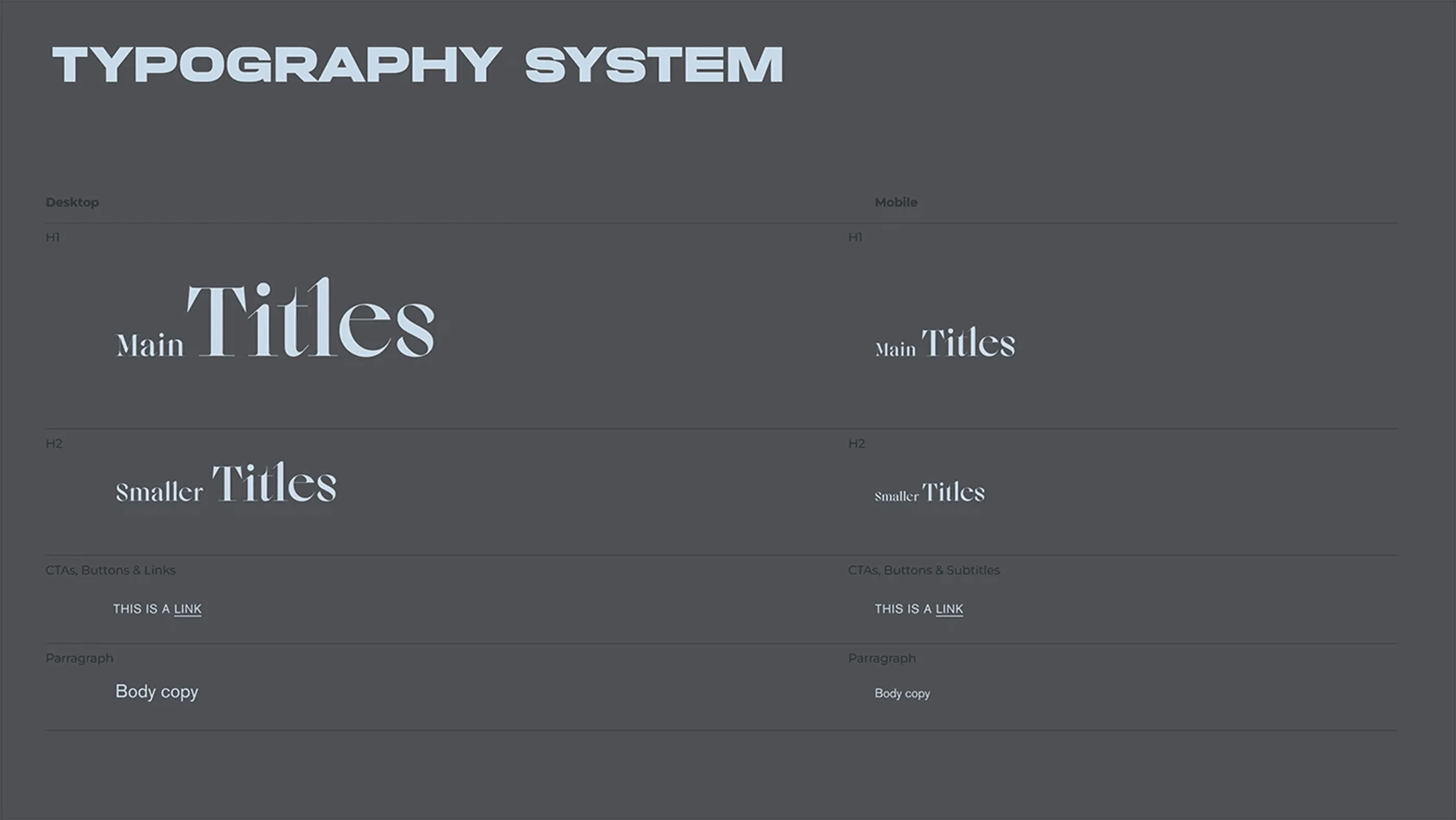 Bleu de Toi typography system with a high-contrast serif and a plain sans