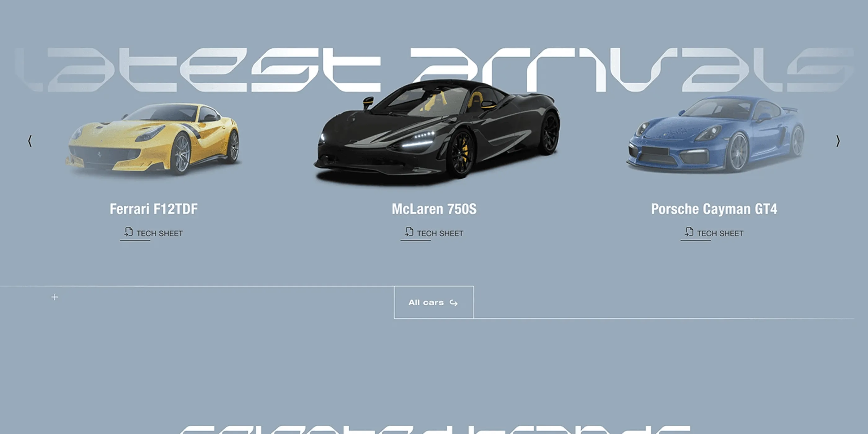 Latest arrivals carousel with cut-out cars on a flat background