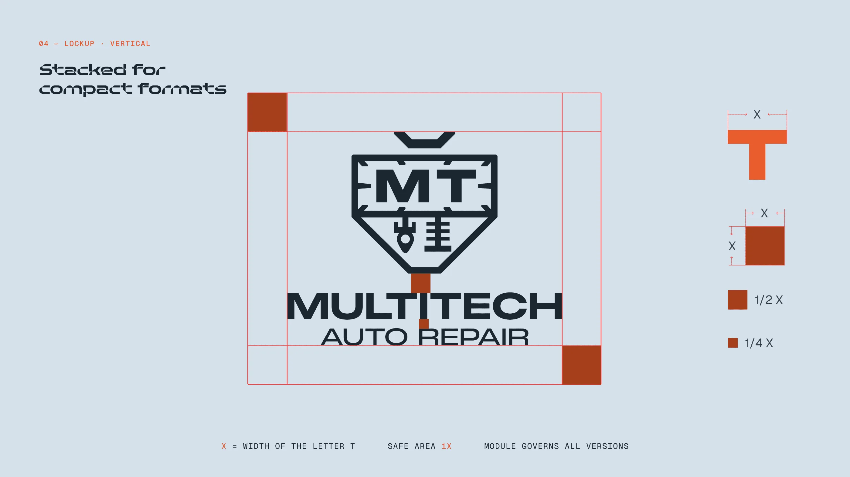 Vertical logo lockup of Multitech Auto Repair with stacked symbol and wordmark