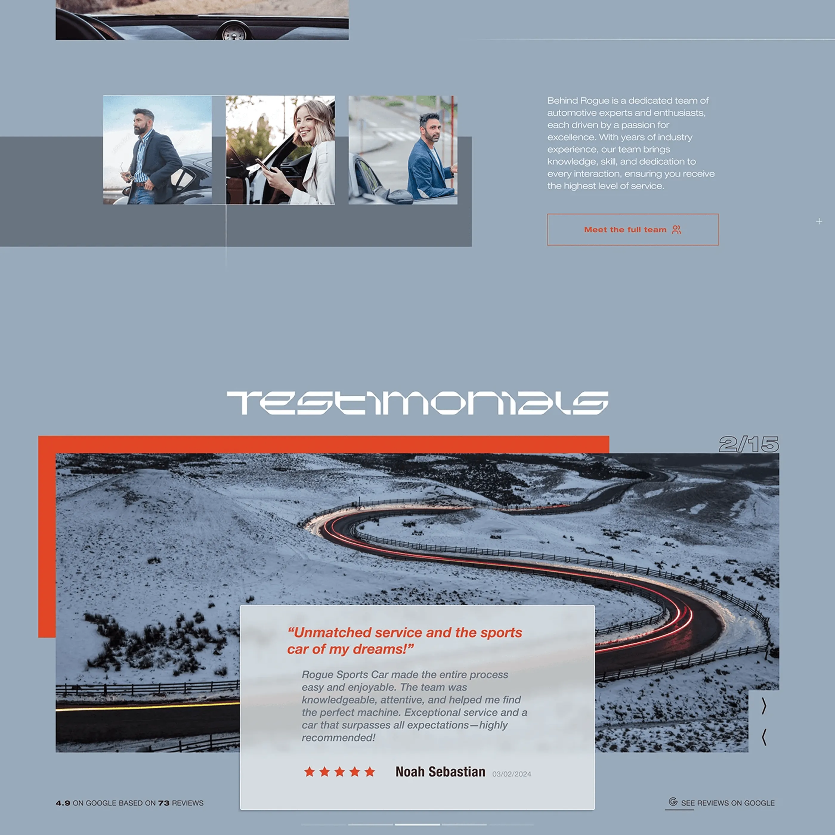 Customer reviews over a night shot of a mountain road with the live Google rating