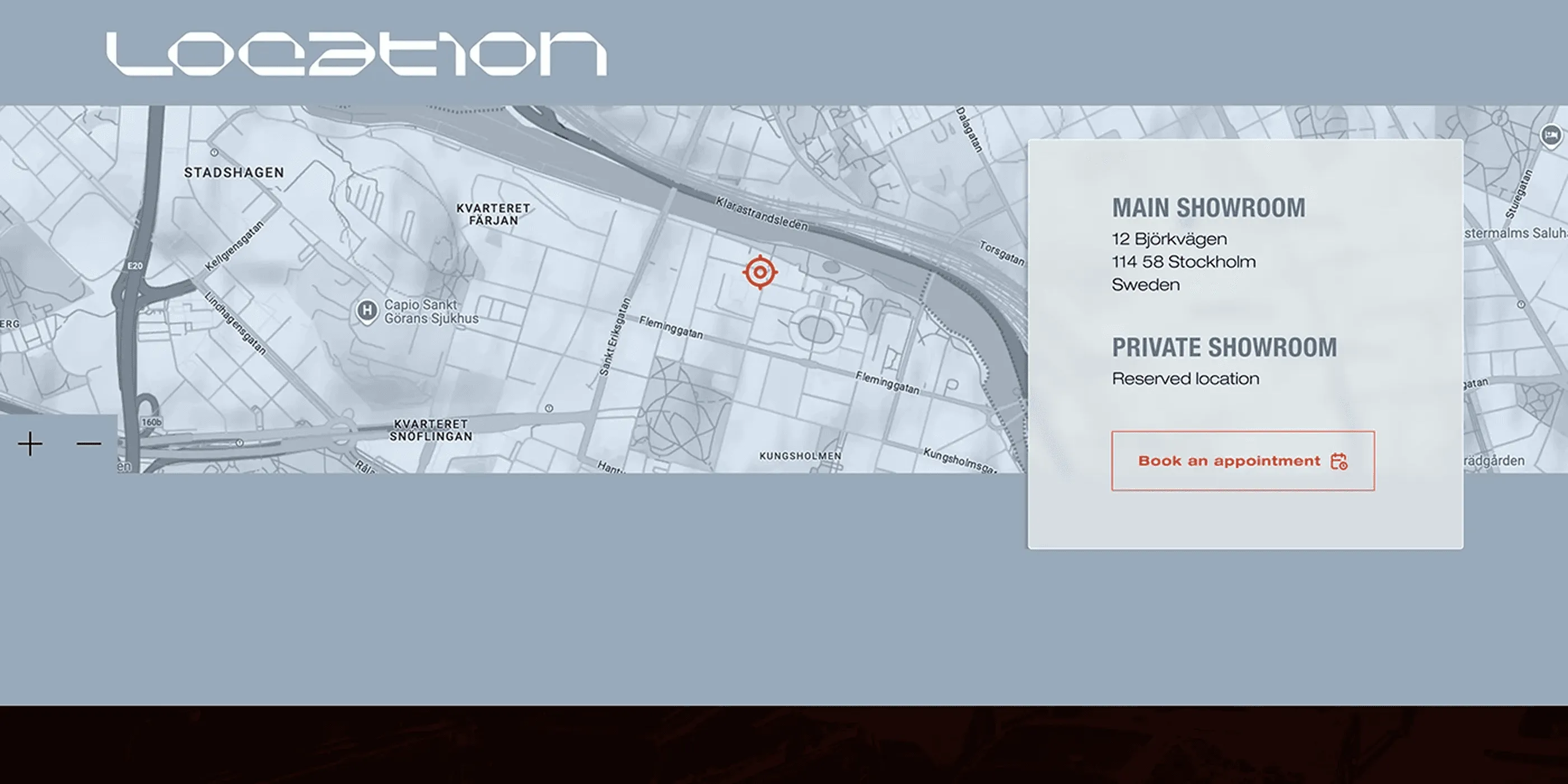 Location and test-drive booking section with an interactive map and opening hours