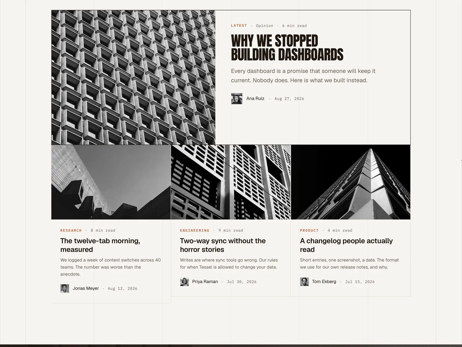 Blog page · featured post and grid