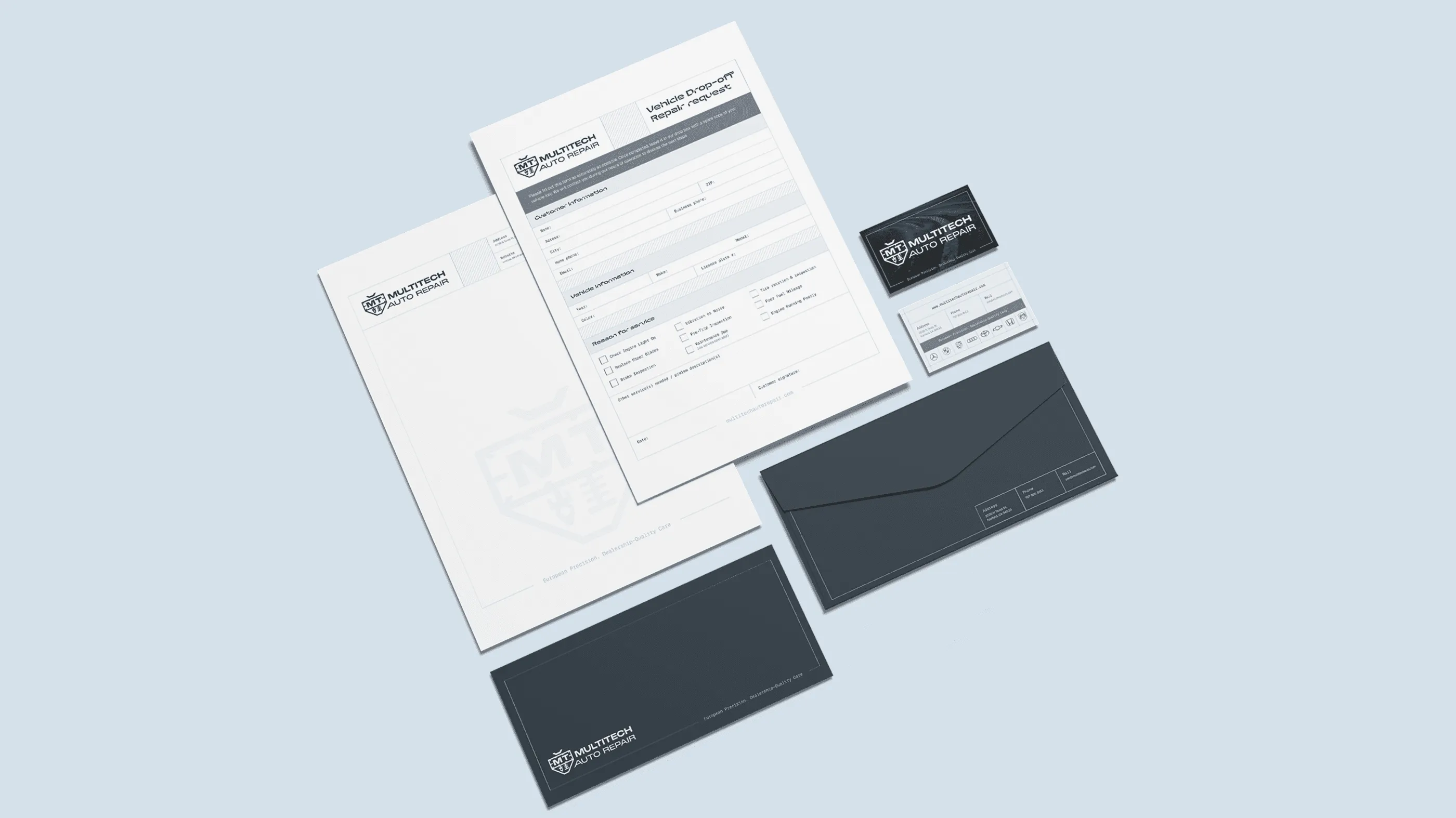 Multitech stationery mockup with the vehicle drop-off request form