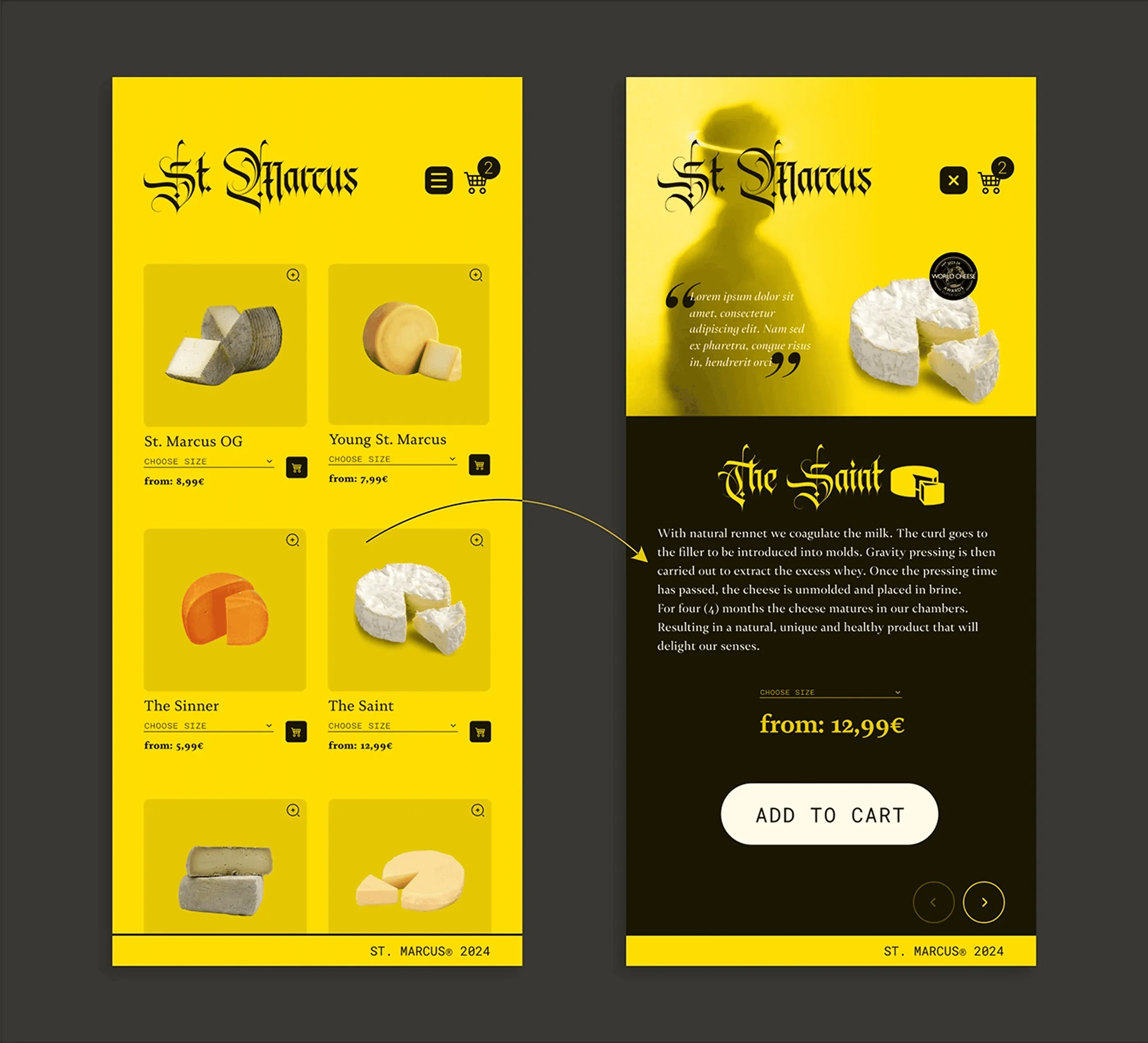 St. Marcus shop on mobile with a two-column product grid