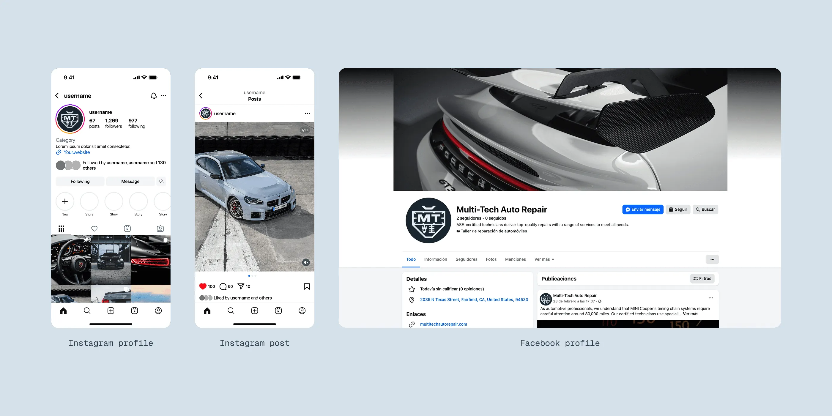Multitech social media templates: profile, post and page