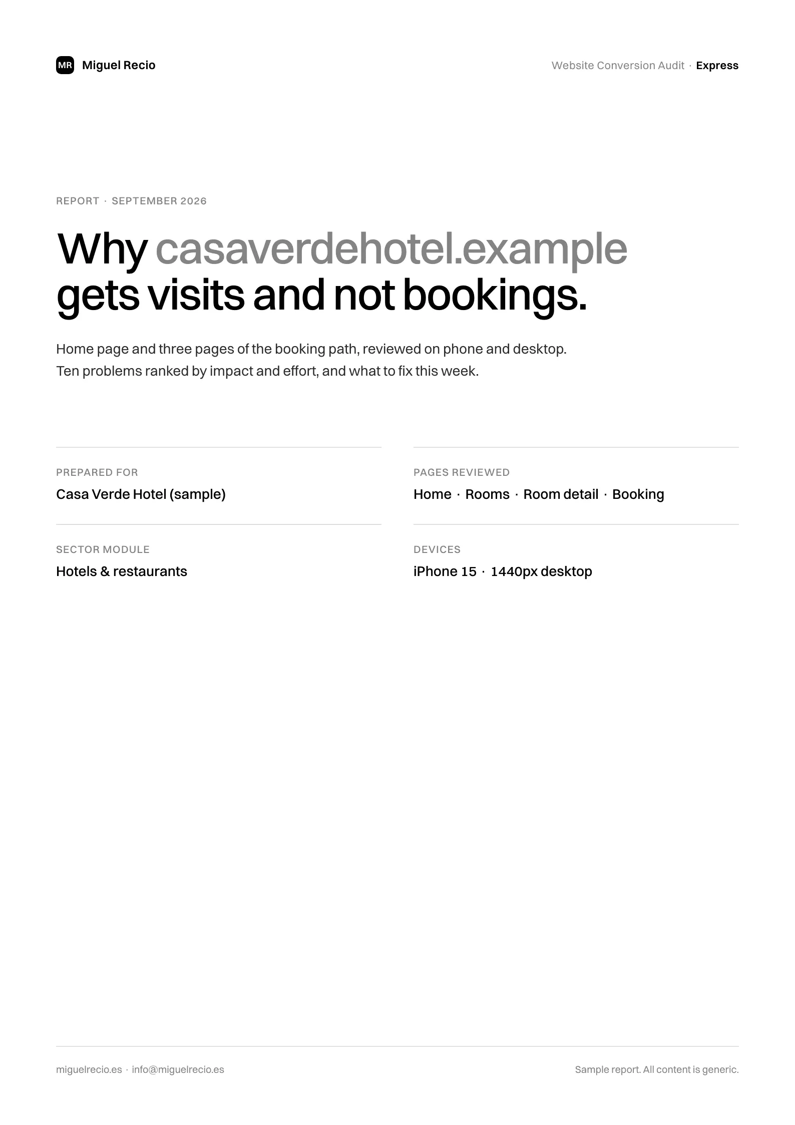 Sample audit report, cover page