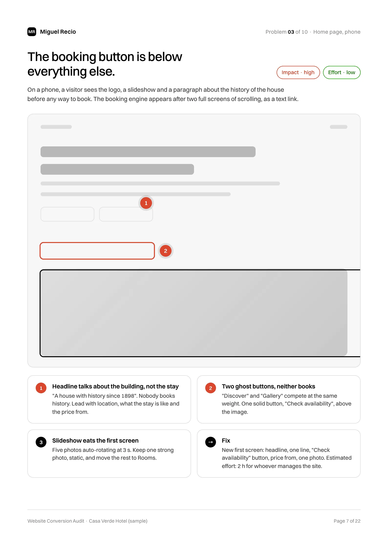 Sample audit report, annotated problem with screenshot